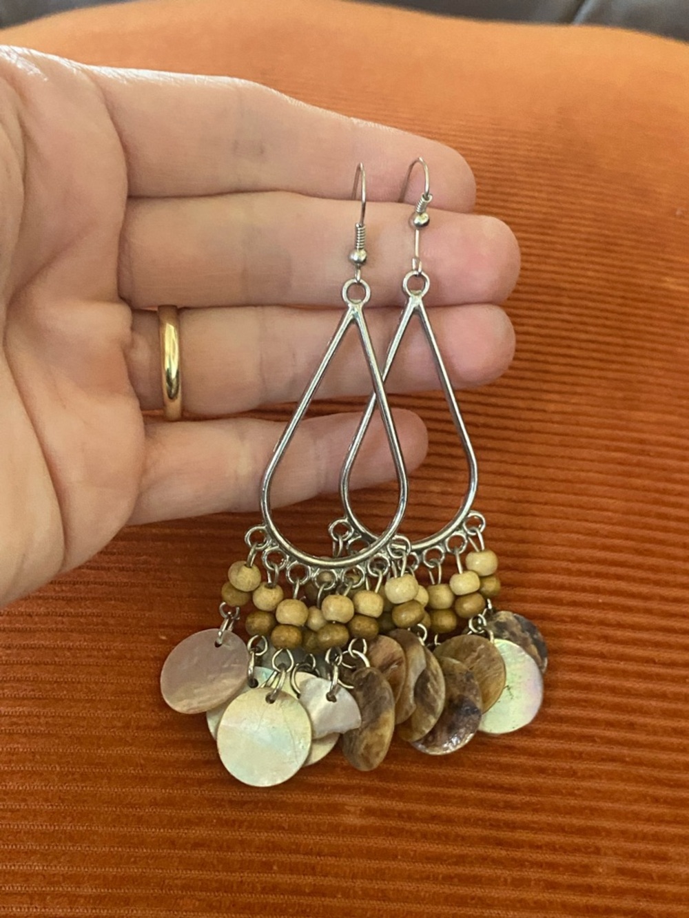 Vintage Silver Toned Mother Of Pearl Dangle Earrings